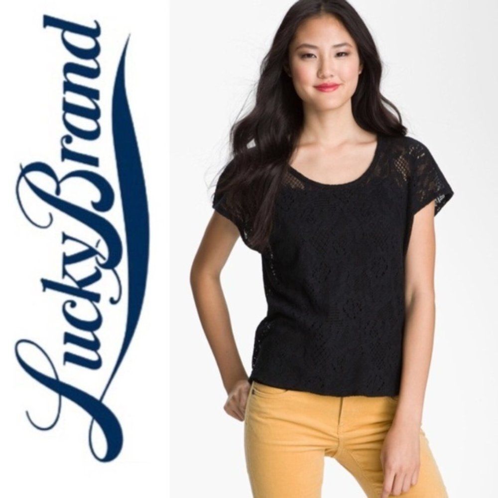 Lucky Brand Ginger Floral Lace Black Top New - Picture 8 of 8